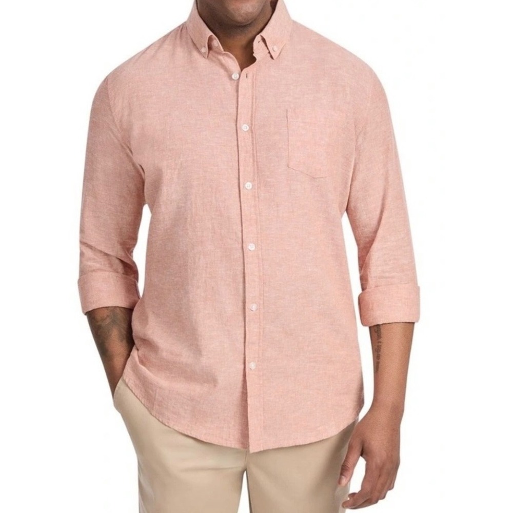 Johnny Bigg Men's Linen‎ Blend Button Shirt Coral Seashell Long Sleeve Size 2XL